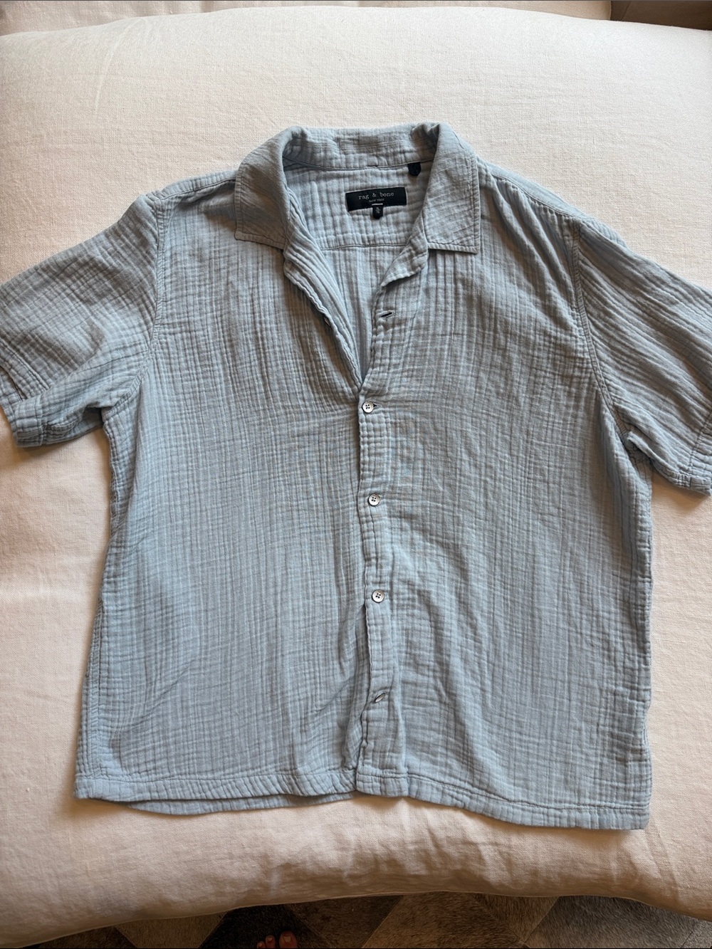 rag & bone Soft Light Blue Short-Sleeve Cotton Gauze Button-Down Shirt